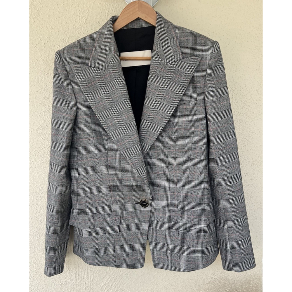 NWT Alexandre Vauthier Gray Plaid Wool One Button Blazer Jacket Women’s Size 42